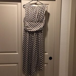 Tan with white polka dot hi-low dress
